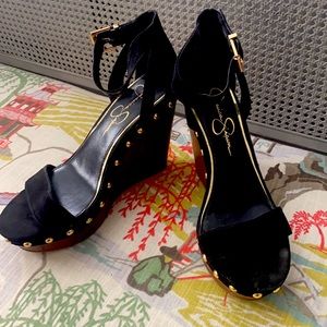 Jessica Simpson black stud wedges.